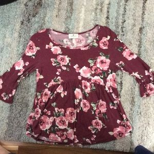 Flower print Maroon quarter sleeve shirt